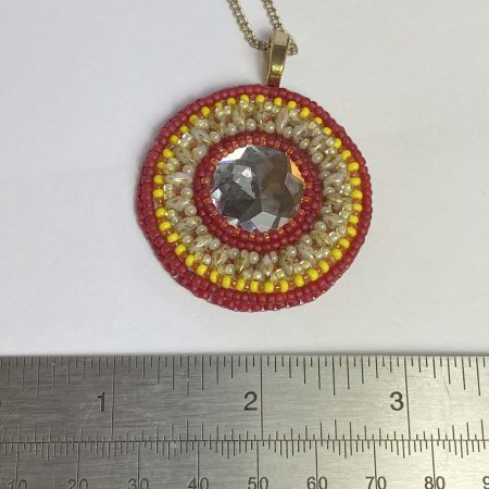 Clearance Pendant: Hand beaded medallion with sparkly glass centre