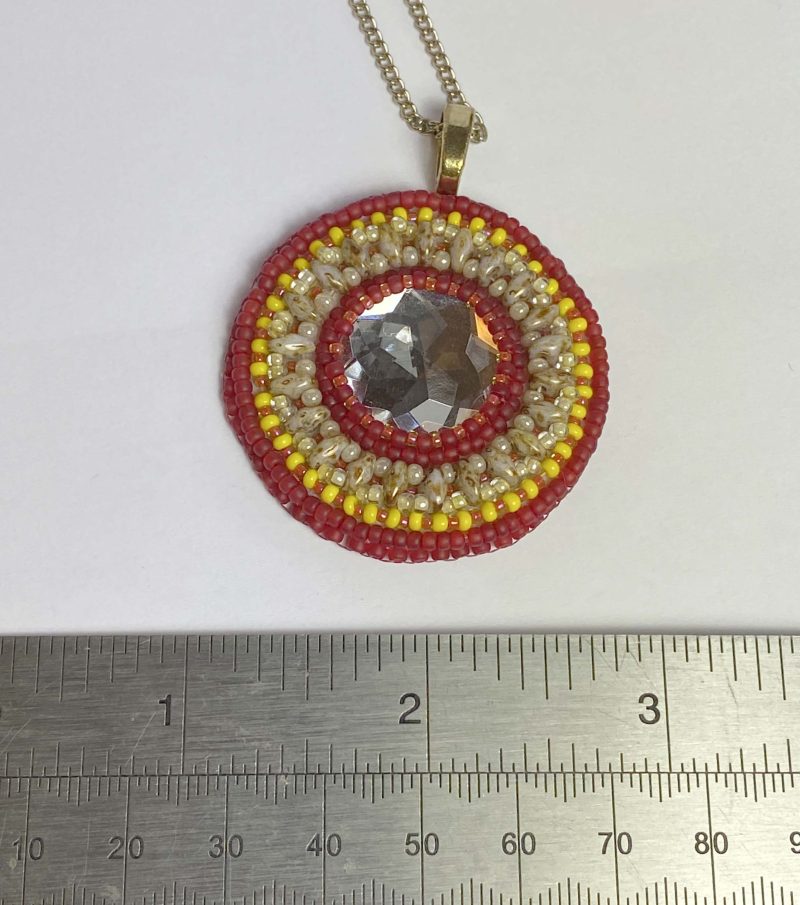 Clearance Pendant: Hand beaded medallion with sparkly glass centre