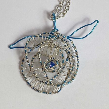 Hand-made blue/silver coloured wire rose