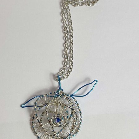 Hand-made blue/silver coloured wire rose