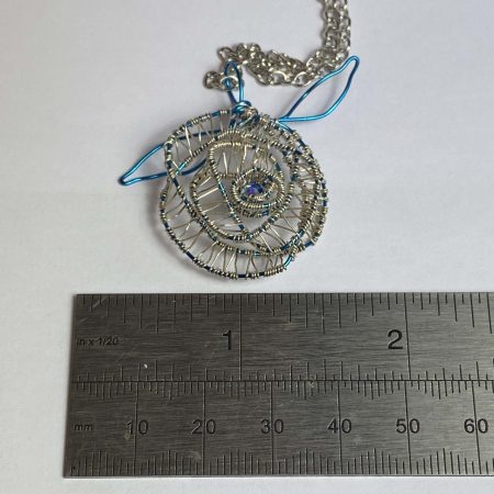 Hand-made blue/silver coloured wire rose