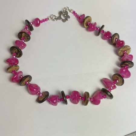 Clearance Necklace: Summery pink agate (dyed) with coconut shell beads
