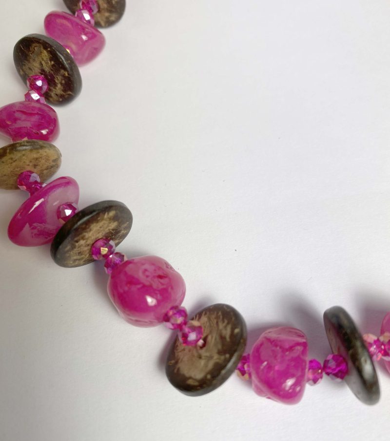 Clearance Necklace: Summery pink agate (dyed) with coconut shell beads