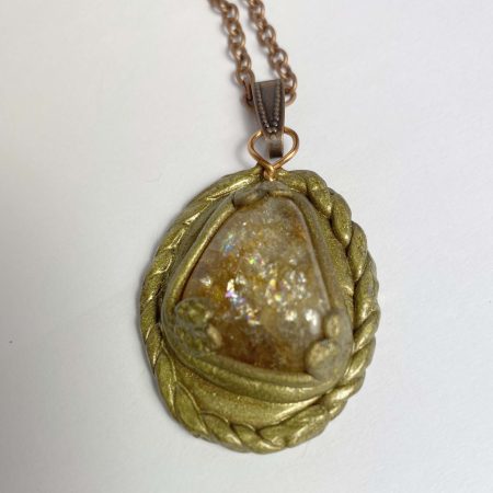 Clearance Pendant: Natural quartz set in polymer clay