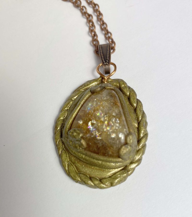 Clearance Pendant: Natural quartz set in polymer clay
