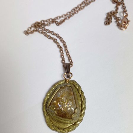 Clearance Pendant: Natural quartz set in polymer clay