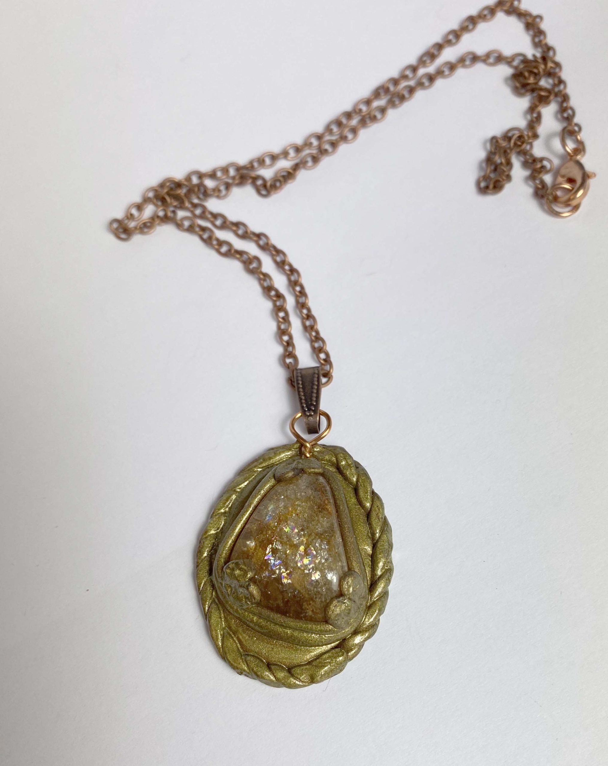 Clearance Pendant: Natural quartz set in polymer clay