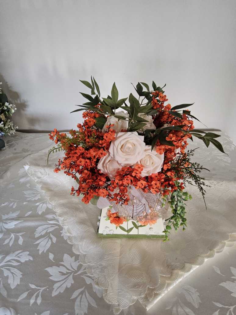 Orange and Cream surprise (Faux Flower Arrangement)