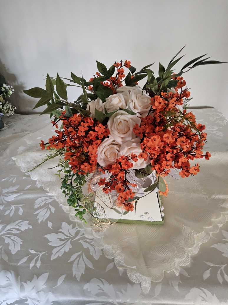 Orange and Cream surprise (Faux Flower Arrangement)