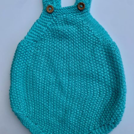 Hand-Knitted Baby Romper in Turquoise Blue 0-3 Months
