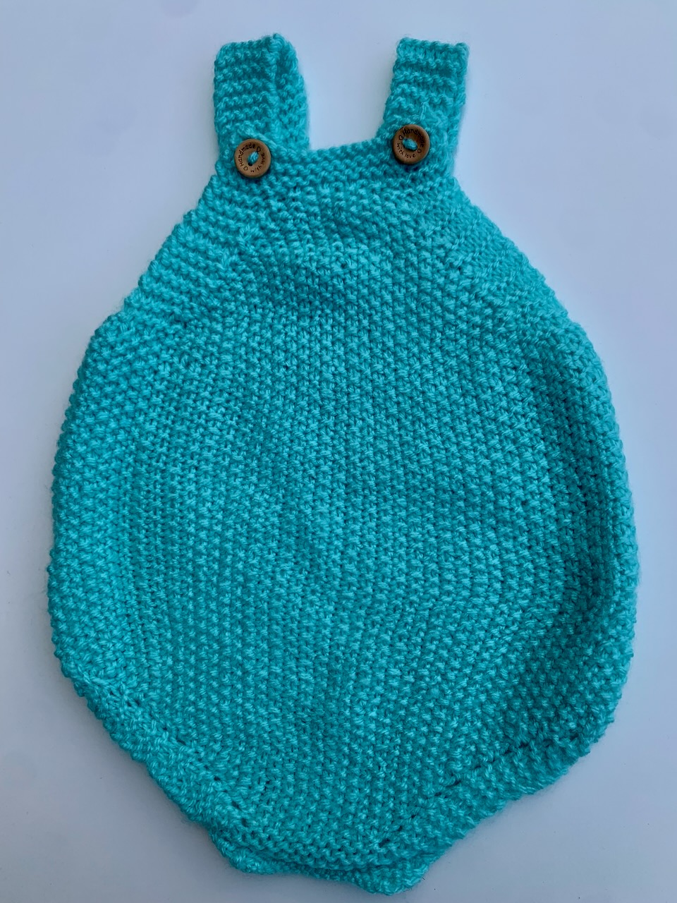 Hand-Knitted Baby Romper in Turquoise Blue 0-3 Months