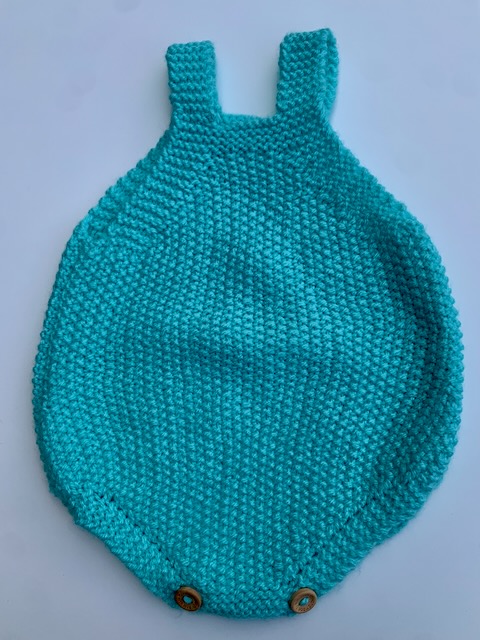 Hand-Knitted Baby Romper in Turquoise Blue 0-3 Months
