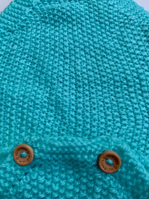 Hand-Knitted Baby Romper in Turquoise Blue 0-3 Months