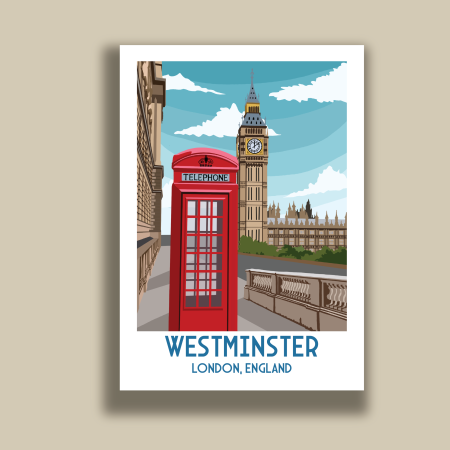Westminster Travel poster | Digital art | Wall Decor | Artwork | UK Landscape | Landmark | Big Ben