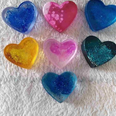 Pocket hearts in different colours. 7 for £3.50.