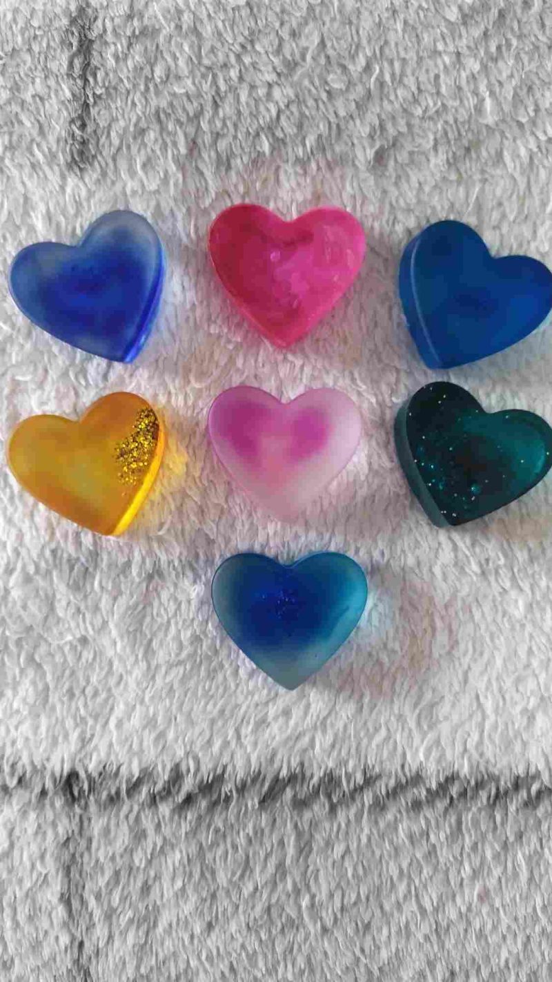Pocket hearts in different colours. 7 for £3.50.