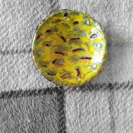 Small trinket bowl yellow with accents of re