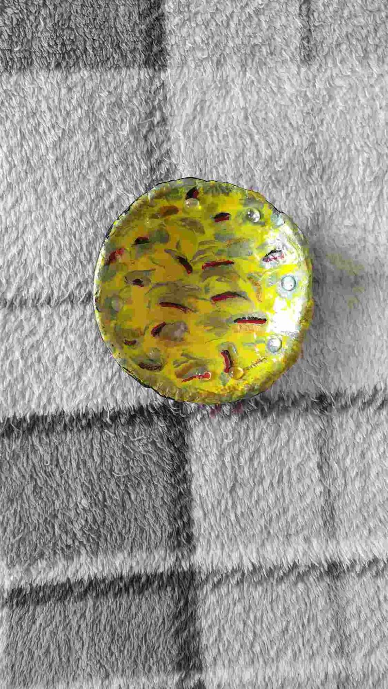 Small trinket bowl yellow with accents of re