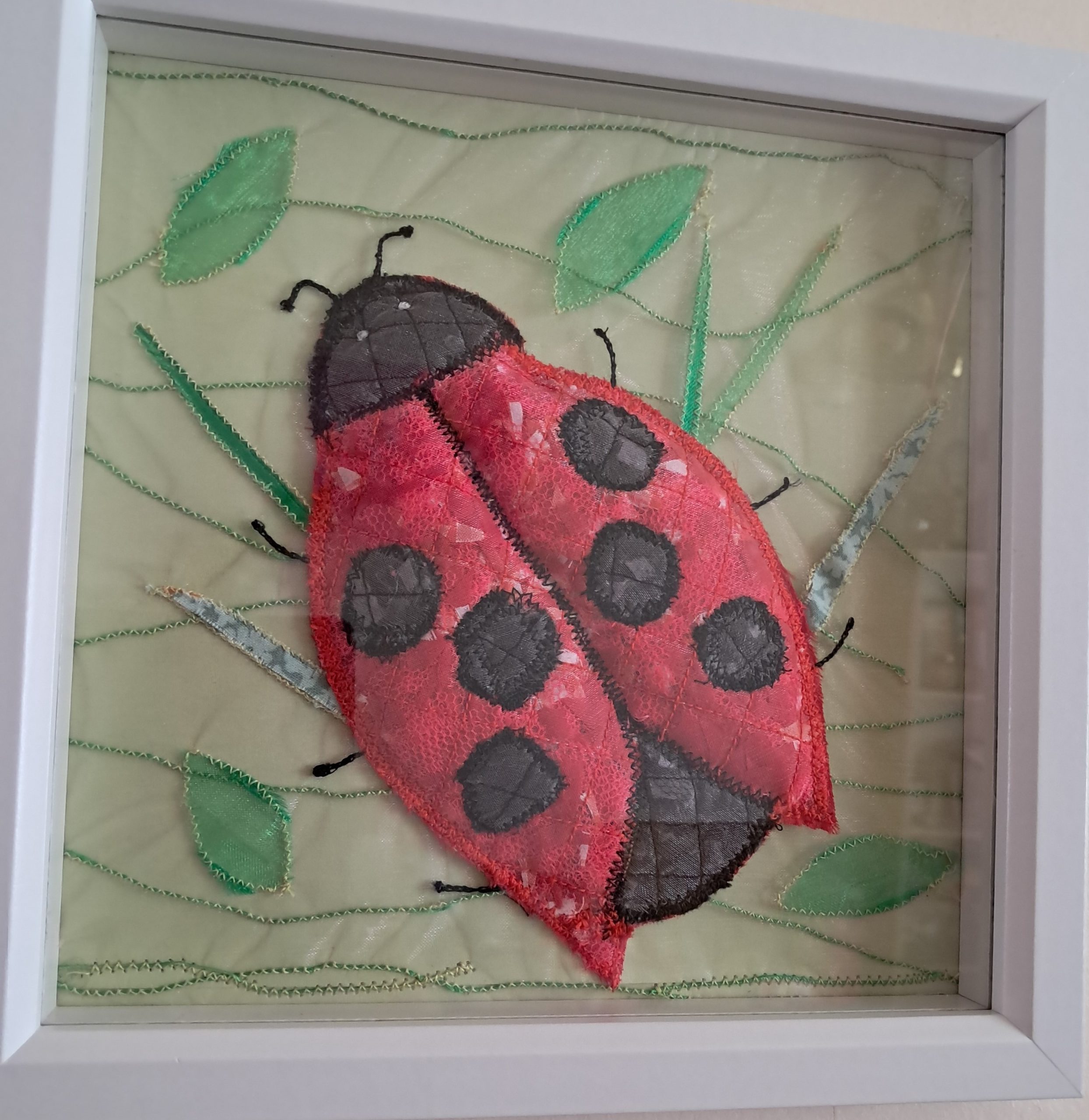 Ladybird design handcrafted framed picture.