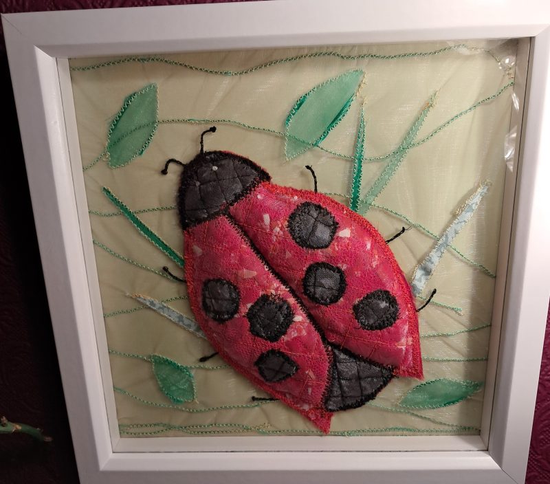 Ladybird design handcrafted framed picture.