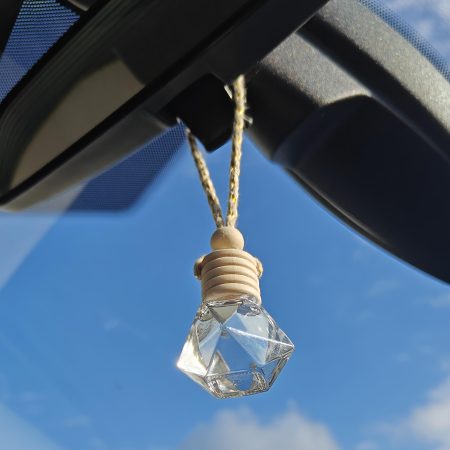 Luxury Frangipani Car Diffuser – Glass & Wood Air Freshener with Rope, 20% Fragrance Oil