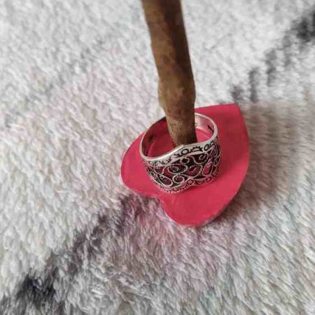 Red ring holder, ring stacker, functional, pleasing, heart, bedside, kitchen, living room, hallway,