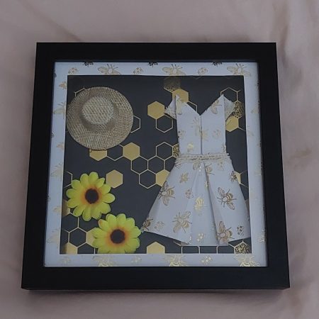Bee themed white origami dress