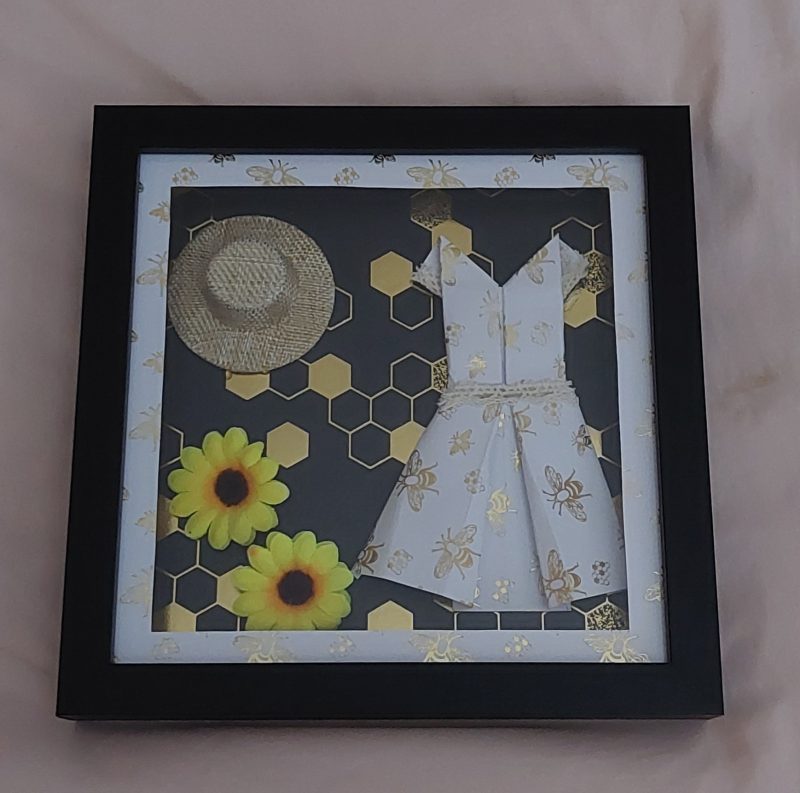 Bee themed white origami dress