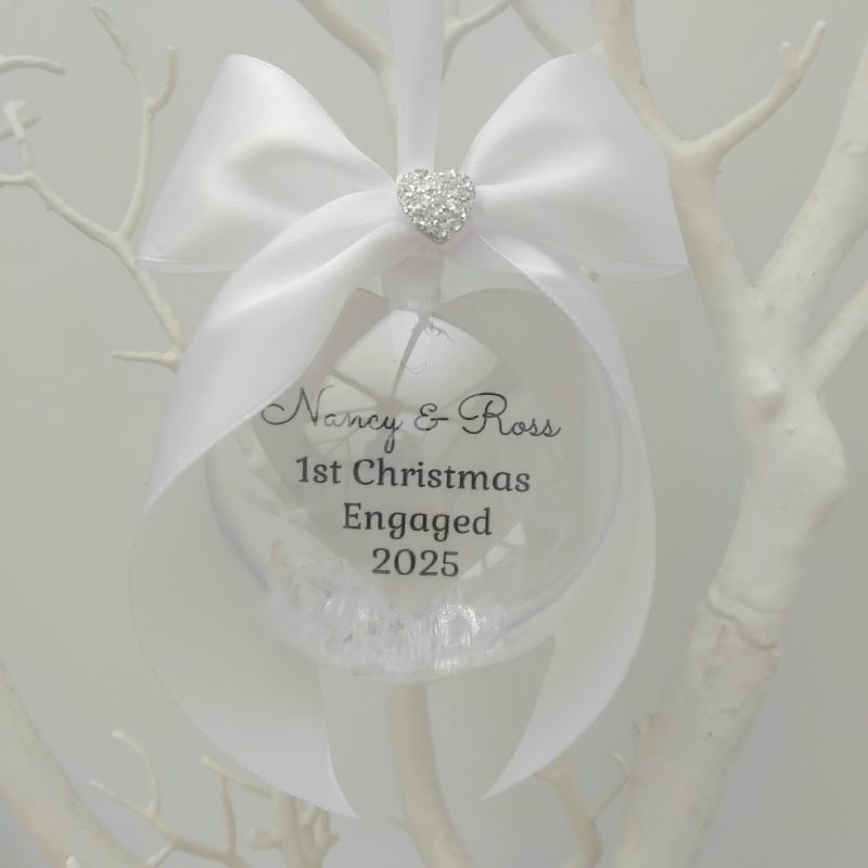 Beautiful First Christmas Engaged, 1st Christmas Engaged Ornament, Personalised First Christmas Baub
