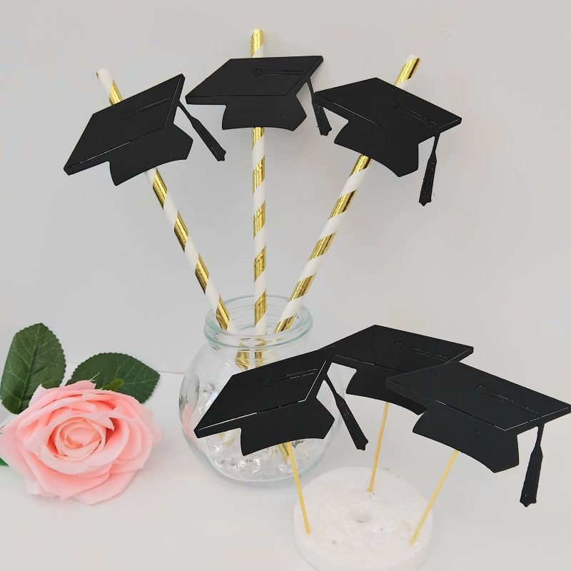 Graduation straws, Graduation cupcake toppers,Graduation party table decor