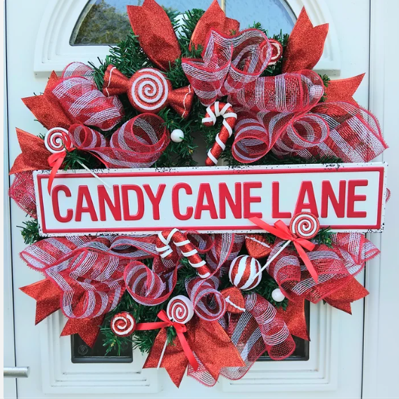 Candy Cane Lane Wreath, Sweet Door Wreath, Candy Cane Christmas Door Wreath🍭
