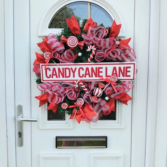 Candy Cane Lane Wreath, Sweet Door Wreath, Candy Cane Christmas Door Wreath🍭