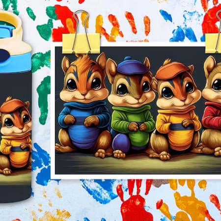 🐿️ “Chipmunk Crew” Kids Tumbler – Cute Cartoon Chipmunks in Bright Outfits