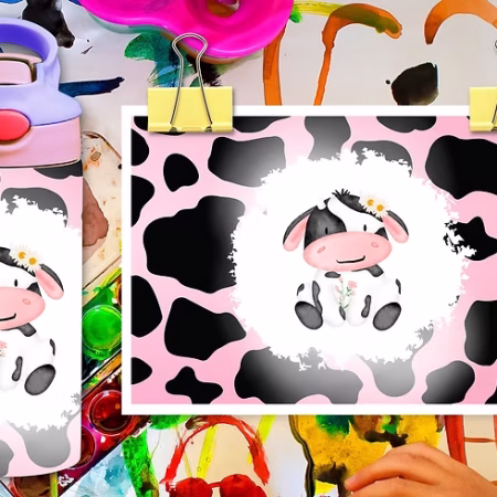 🐮 “Daisy Moo” Cow Print Kids Tumbler – Pink & Black Floral Cow Design