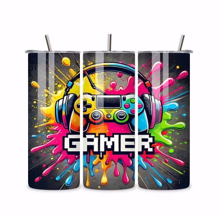 20oz Gamer Tumbler – RGB Pixel Design for Video Game Lovers