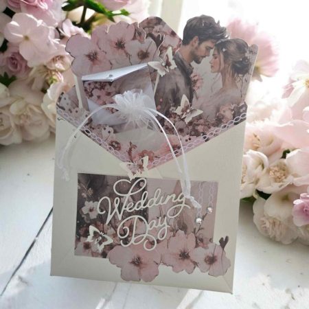 Envelope Card Pink Flowers & Couple