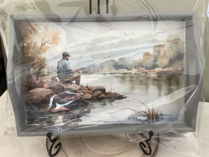 Handmade Decoupaged Sofa Tray with Fishing Design