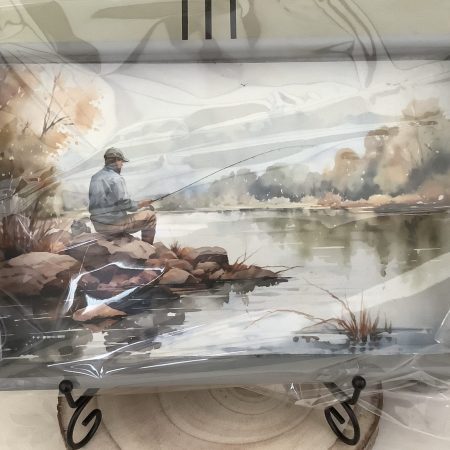 Handmade Decoupaged Sofa Tray with Fishing Design