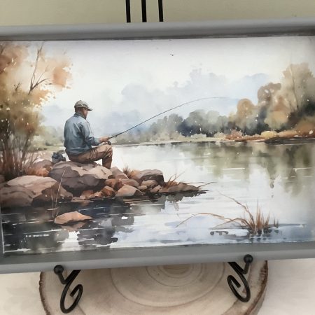 Handmade Decoupaged Sofa Tray with Fishing Design