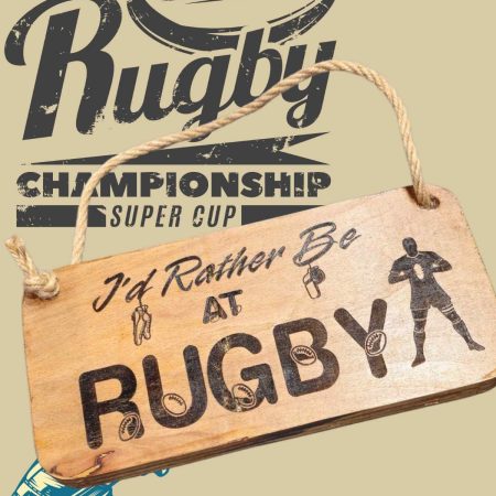 Engraved Double Sided Rugby Hanging Rustic Wooden Sign