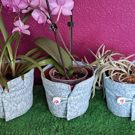 Fabric Plant Pot Covers x 3 floral green fabric