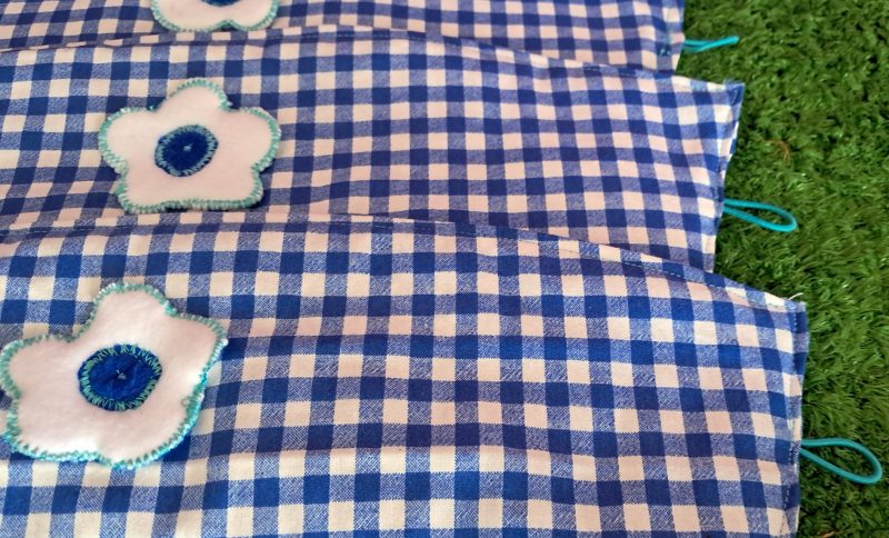 Blue Gingham fabric Plant Pot Covers x 3
