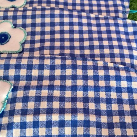 Blue Gingham fabric Plant Pot Covers x 3