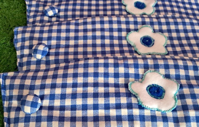 Blue Gingham fabric Plant Pot Covers x 3