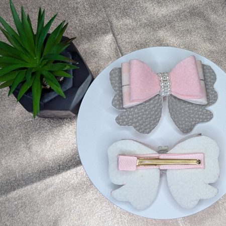 Pink Felt Double Hair Bow with a Pearl Centre