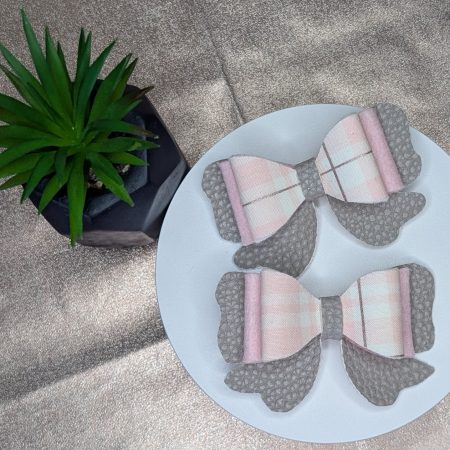 Pink Check and Felt Double Bow Hair Clip