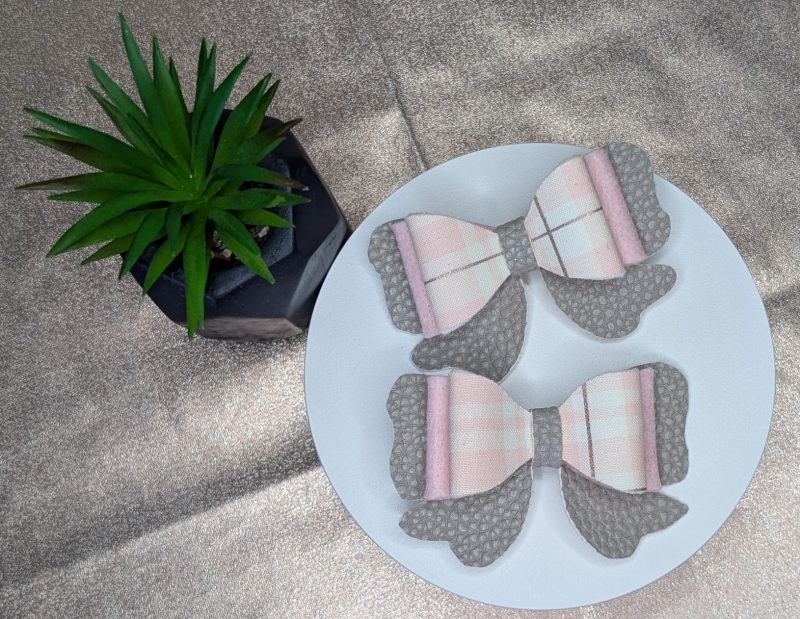 Pink Check and Felt Double Bow Hair Clip