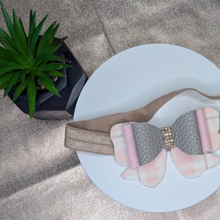 Taupe Faux Leatherette and Felt Double Hair Clip with a Rose Gold Rhinestone Centre