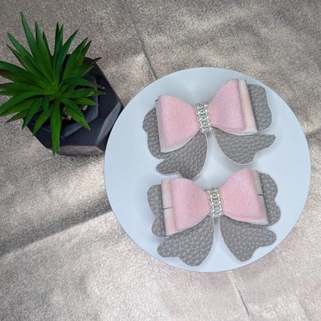Pink Felt Double Hair Bow with a Pearl Centre