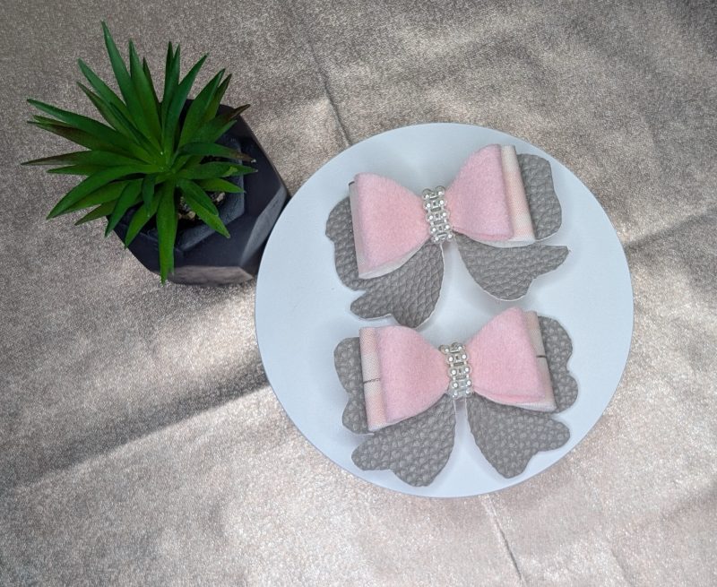 Pink Felt Double Hair Bow with a Pearl Centre